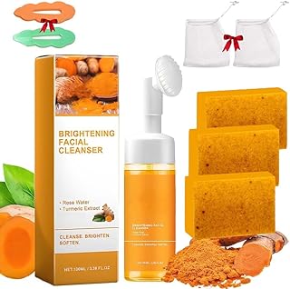 ターメリック フェイシャル クレンザー & ターメリック ソープ コンボ、レモン ターメリック コウジ酸石鹸,クレンジングナチュラルハンドメイド石鹸、ターメリックオイルコントロール 黒ずみ除去 洗顔料、すべての肌タイプに適しています