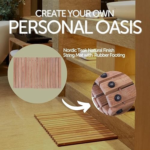 Miniatura 6 de Nordic Style Teak Alfombra de ducha y baño, uso en interiores y exteriores, plataforma de madera antideslizante para sauna, piscina, decoración de