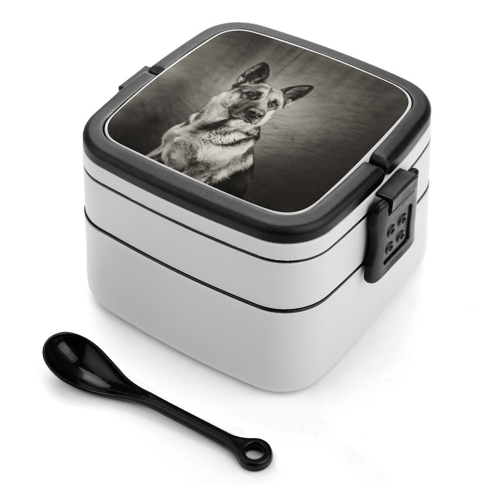 CGSBNGHA Black And White German Shepherd Bento Lunch Box 2 Layer Lunchbox Food Container for Adults Office