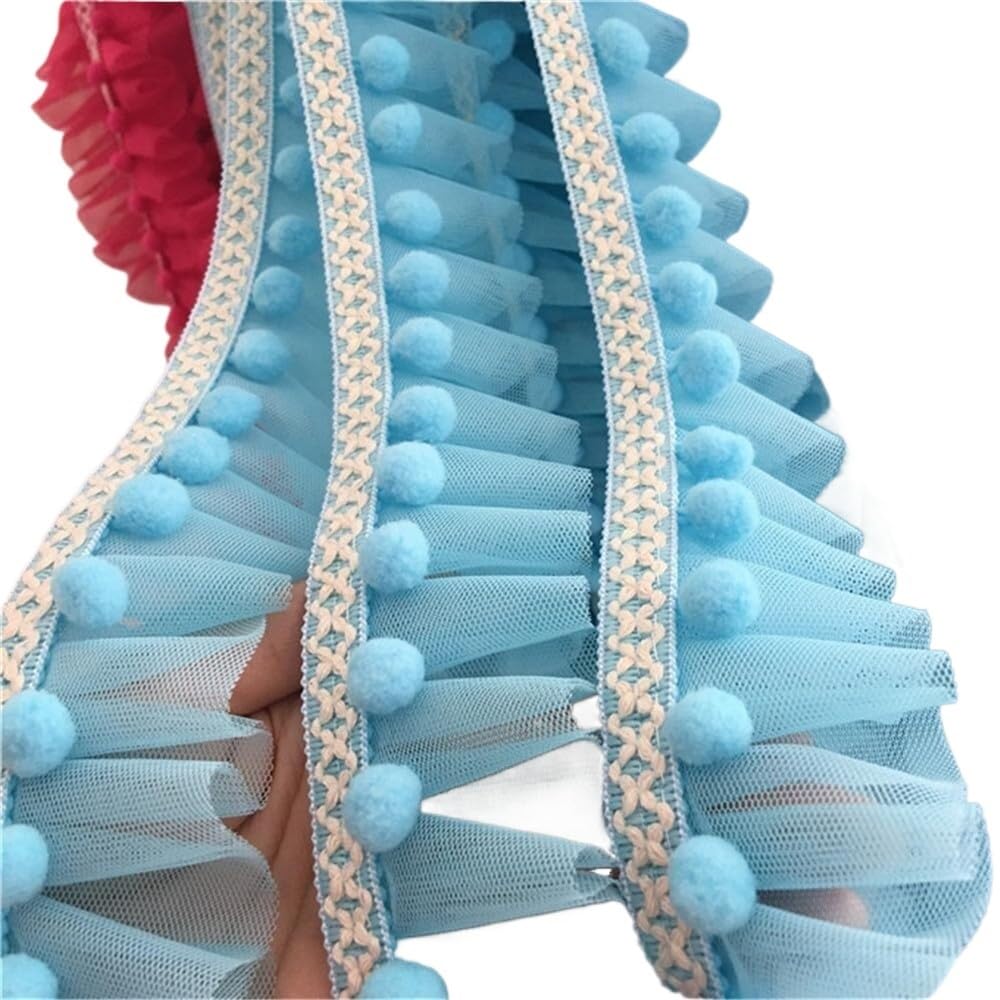 accessori fatti a mano DIY, decalcomanie da cucito 5 iarde 5 cm nastro mini pompon nappa passamaneria palla frangia passamaneria cucito pizzo applique for casa tenda vestiti cuscino (blu)