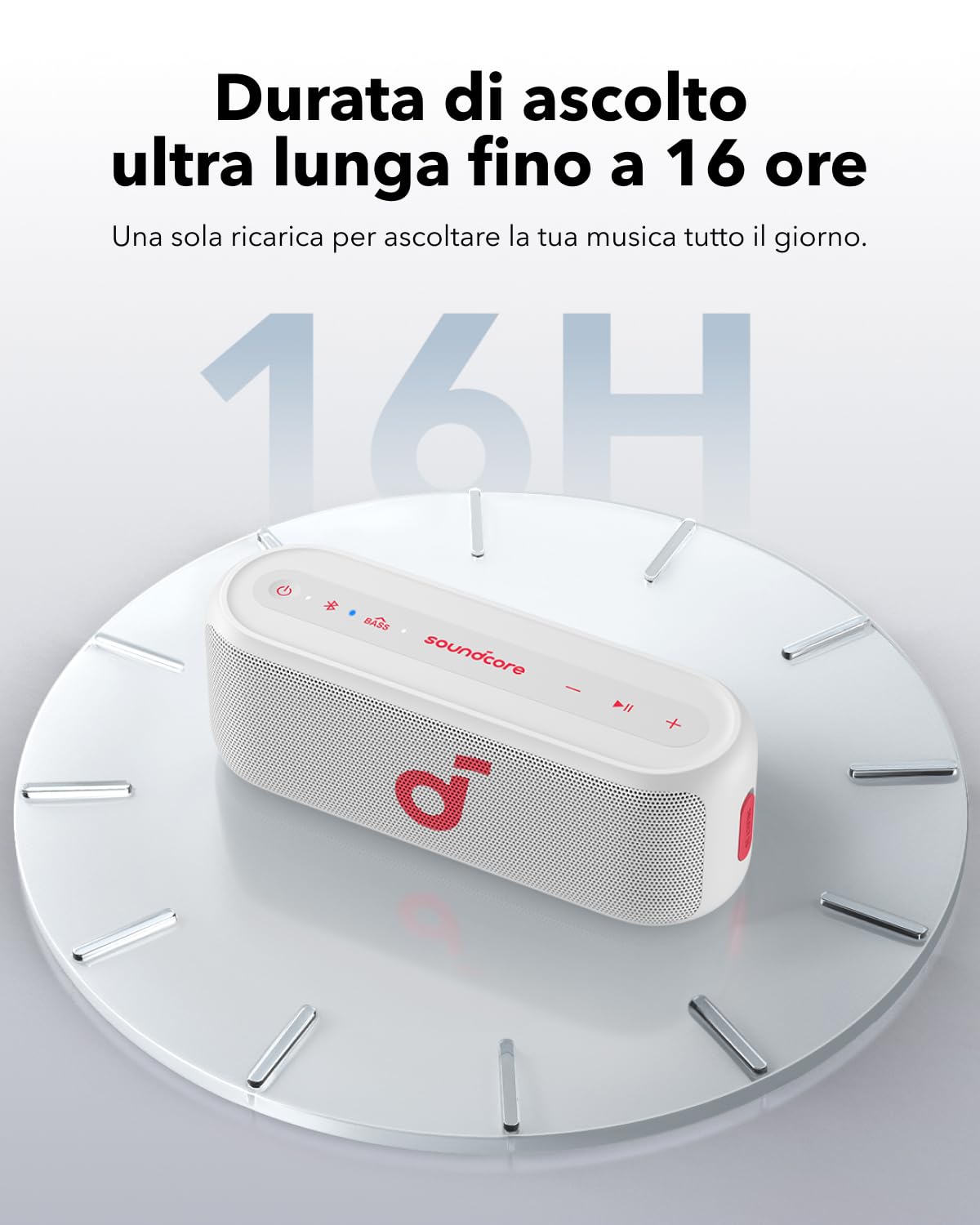 Soundcore Select 2S cassa bluetooth portatile con suono stereo da 20W, tecnologia BassUp™,16 ore, connessione stereo senza fili e impermeabilità IPX7 per escursioni e avventure all'aria aperta