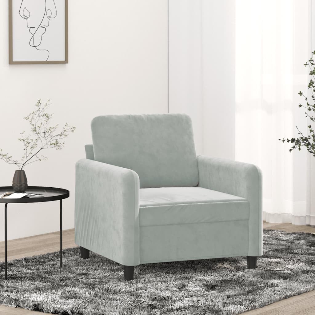 Light Grey Velvet Sofa Chair Matte Finish 30 7x30 3x31 5 Inch Modern Living Room Furniture Single Seater