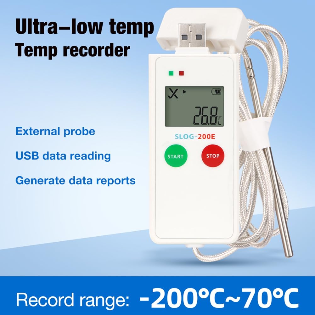 Registrador de Datos de Temperatura USB - Registrador de Baja Temperatura de 200 A 70 °C para Almacenamiento en Frío, Cadena de Frío, Transporte y Almacenamiento en Hielo Seco.
