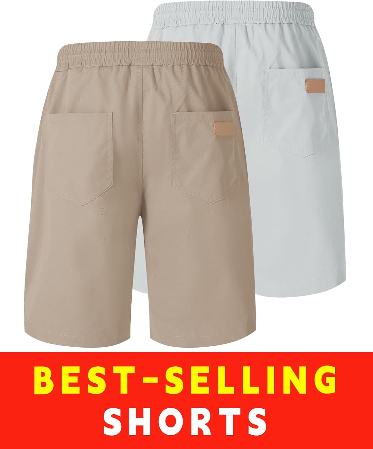 Poplee Men's 2 Pack Casual Twill Chino Shorts Slight Summer Beach Elasticity Cotton Shorts with Elastic Waist Drawstring - Image 5