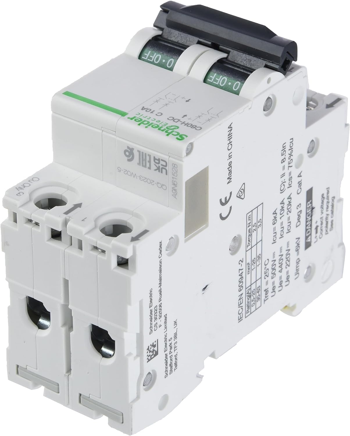 Schneider Electric A9N61532 Interruptor Automático Especial de CC, C60H, 500 V, 2P, 20 A, curva C
