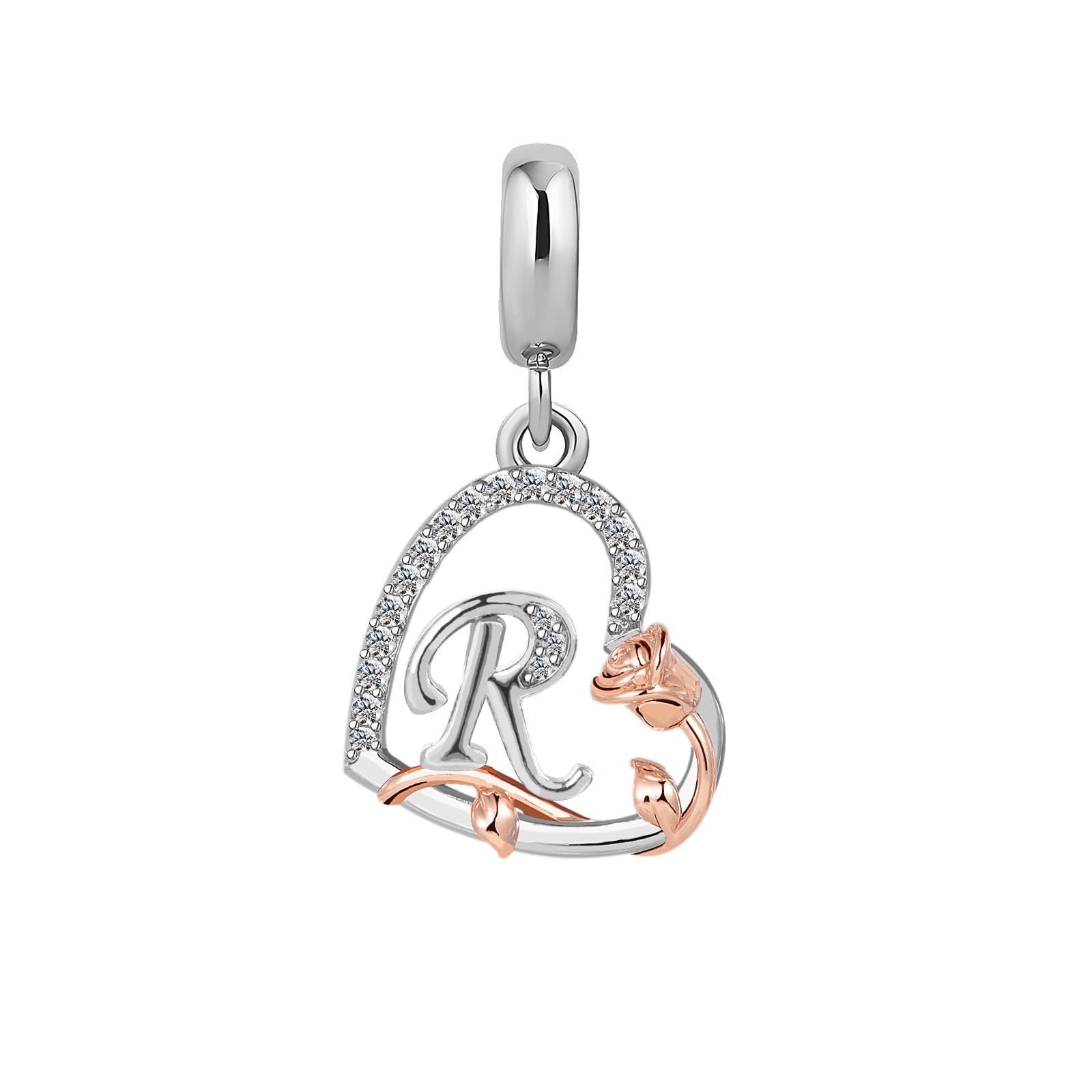 ZakiaHoLetter A-Z Initial Alphabet Charms for Bracelets Womens Rose Flower Love Heart Birthday Charm Beads Compatible with Pandora Bracelets