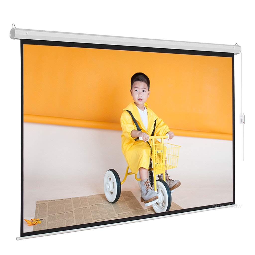 Schermo per proiettore motorizzato 60-84" 16:9 Schermo di proiezione bianco opaco per montaggio a parete con telecomando con trigger 12V per Home Theater