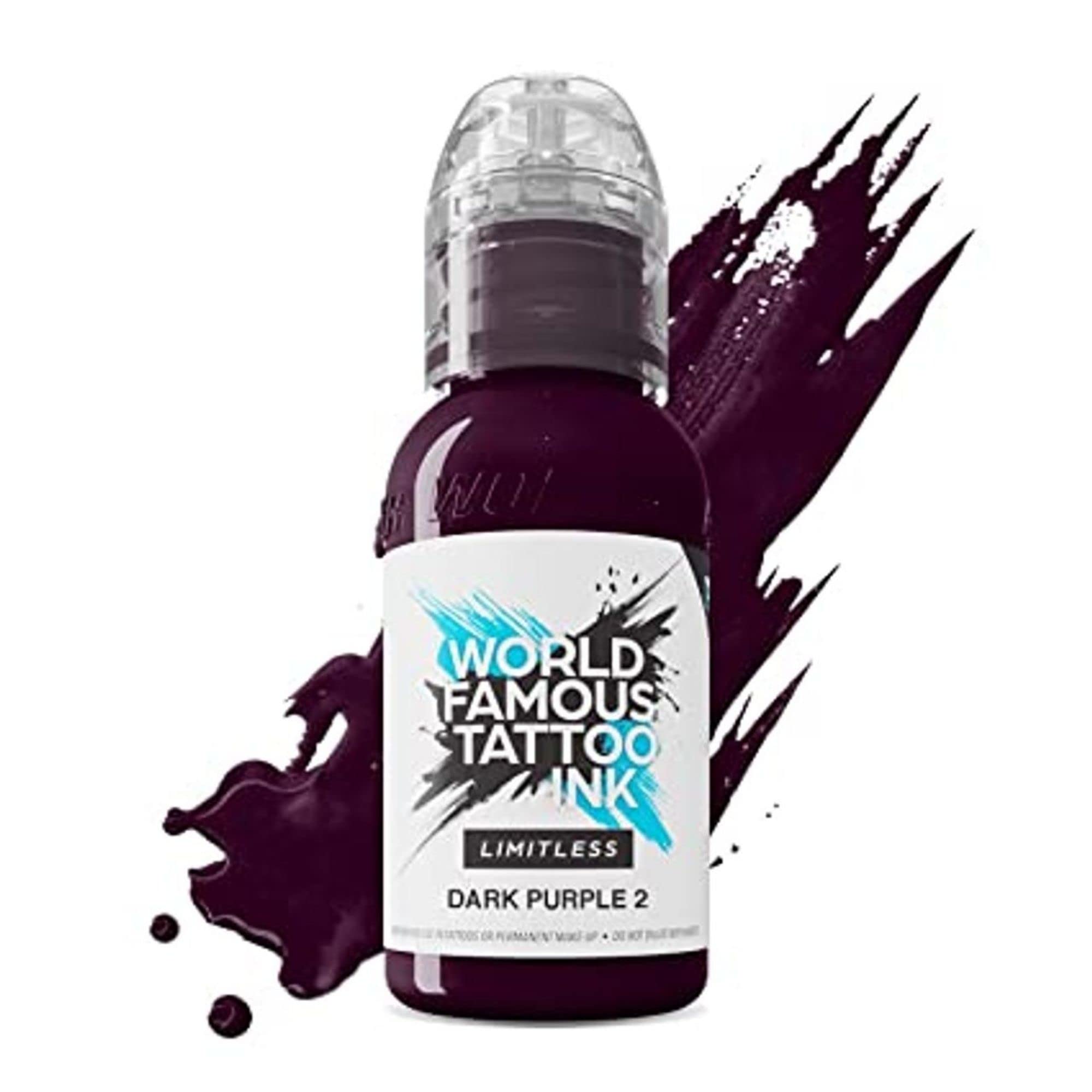 World Famous Tattoo Ink Limitless - Dark Purple 2 - Professional Tattoo Ink & Tattoo Supplies - Skin-Safe Permanent Tattooing in Bold Shades - Vegan & Non-Toxic (1 oz)