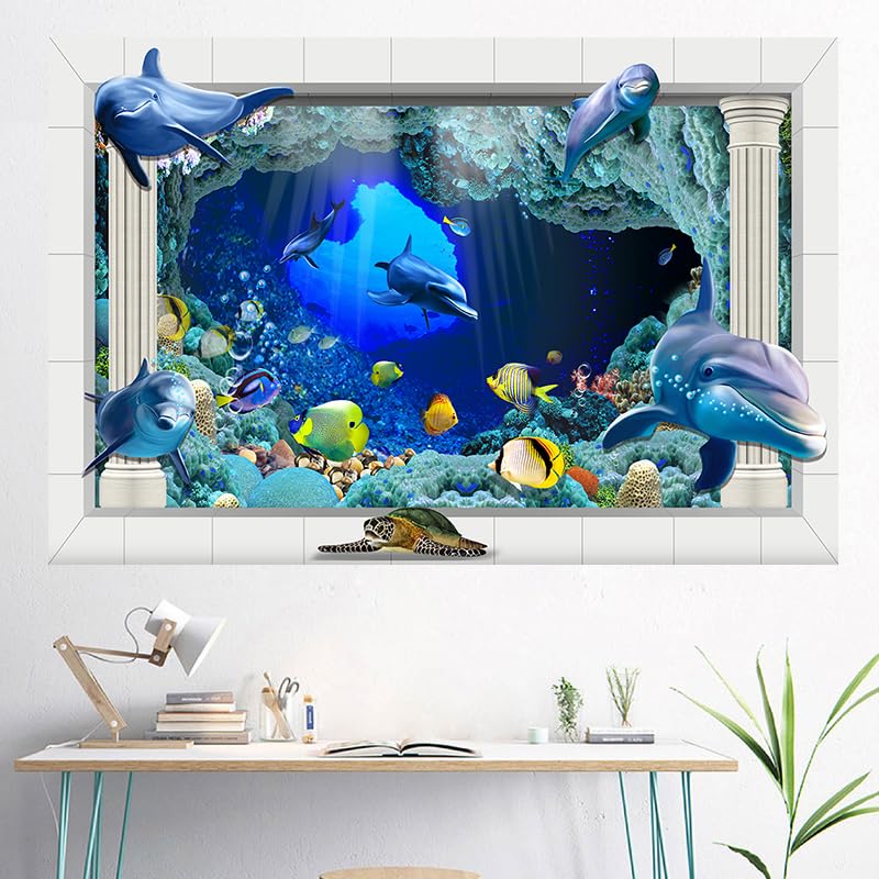 Amazon.co.jp: Mestiker 3D立体偽窓 海の生き物 ウォールステッカー 海