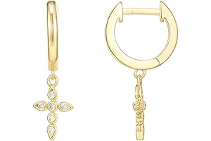 14K Gold Plated Sterling Silver Cross Earrings |Religious Faith Cross Studs Huggies Earrings for Women