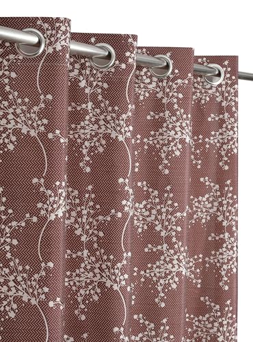 Image of Floral Printed Home Decor Curtains for Living Room, Bedroom Doors and Windows Panel, Parda, Eyelets Hanging, Coffee, 4 x 6 Feet, 1 Piece