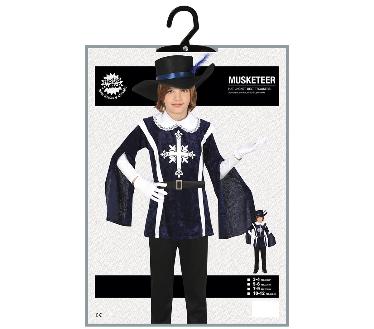 FIESTAS GUIRCA Musketeer Fancy Dress Costume for Boys - Blue and White Knight Attire with Hat for Children 10-12 Years - Image 3