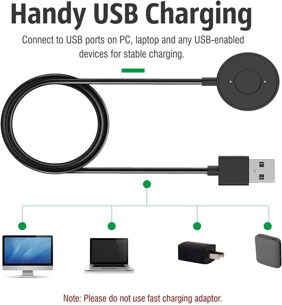 E ECSEM Cable de carga magnético diseñado para reloj inteligente Citizen CZ Smart Gen 1, cable de carga USB de alta velocidad de repuesto de 3.3 pies para accesorios Citizen CZ Smart Gen 1, color