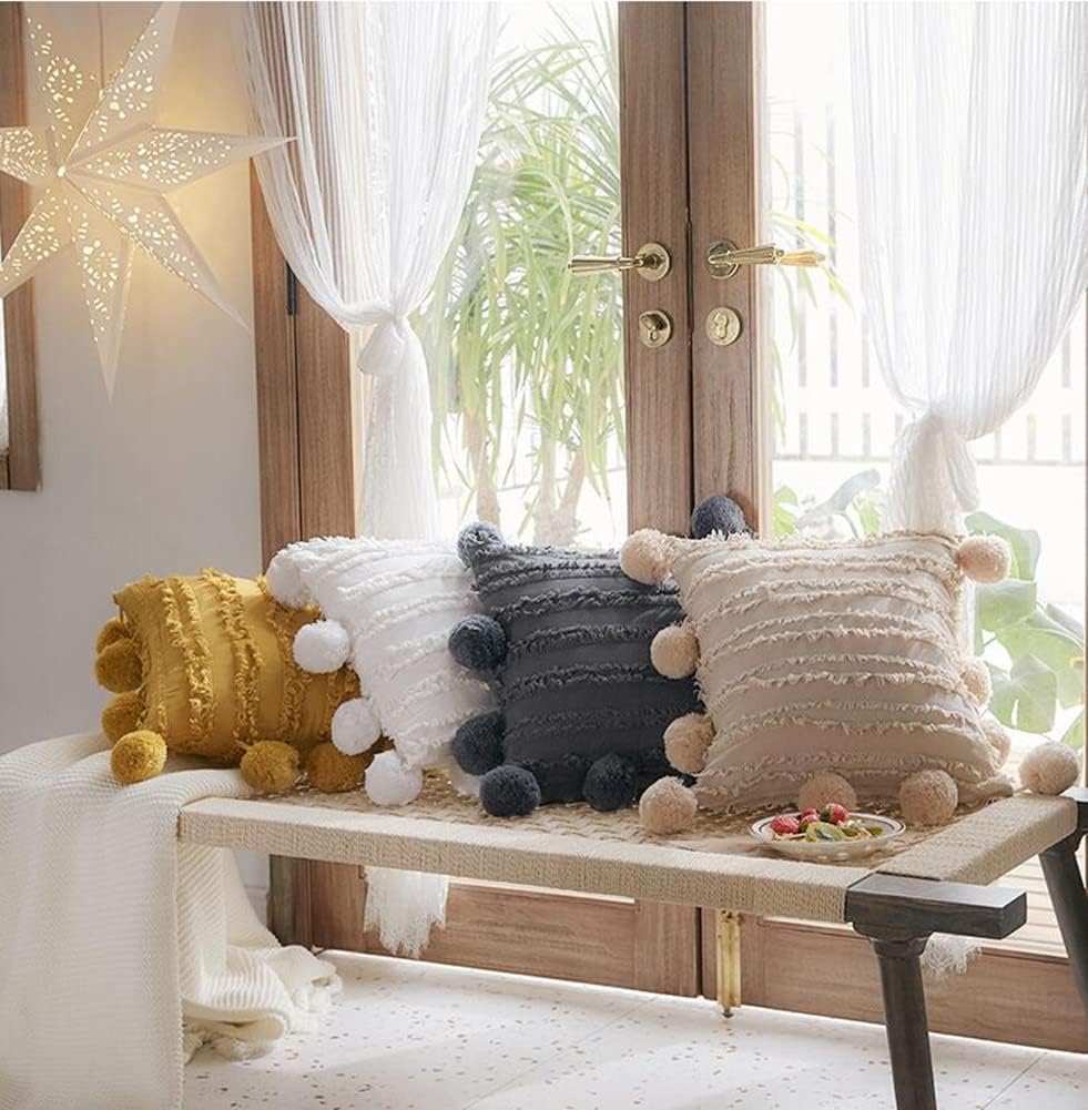 Judy Dre am Beige Tufted Pillow Covers Soft Throw Pillow Case with Ball Cushion Cover 18x18 Inch Pillowcase for Sofa Couch Bedroom