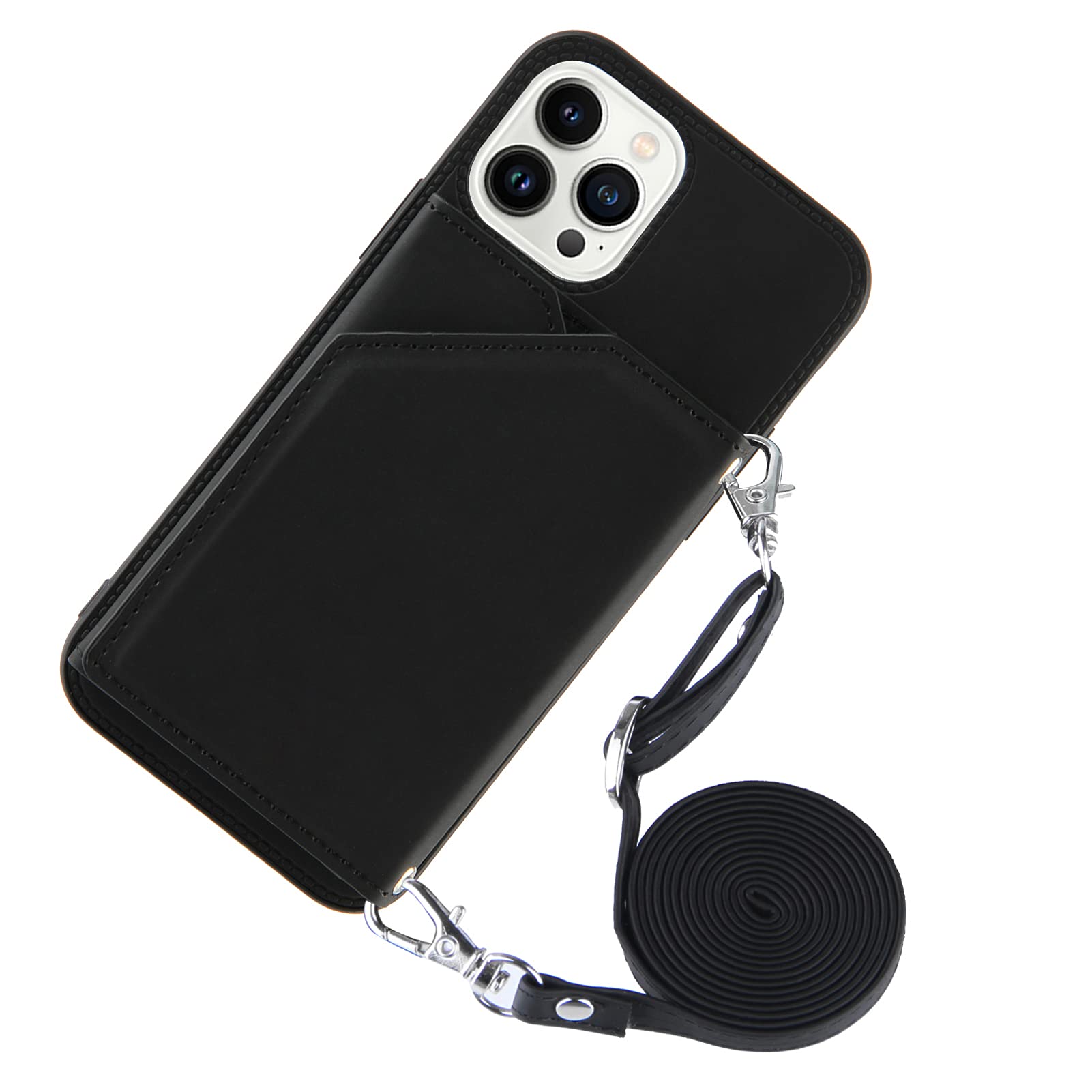 PuYu Zhe Funda Para IPhone 15 Pro,Ajustable Collar Correa De Cuello Cordón Carcasa Caja Silicona TPU Bumper Caso-Rose Oro
