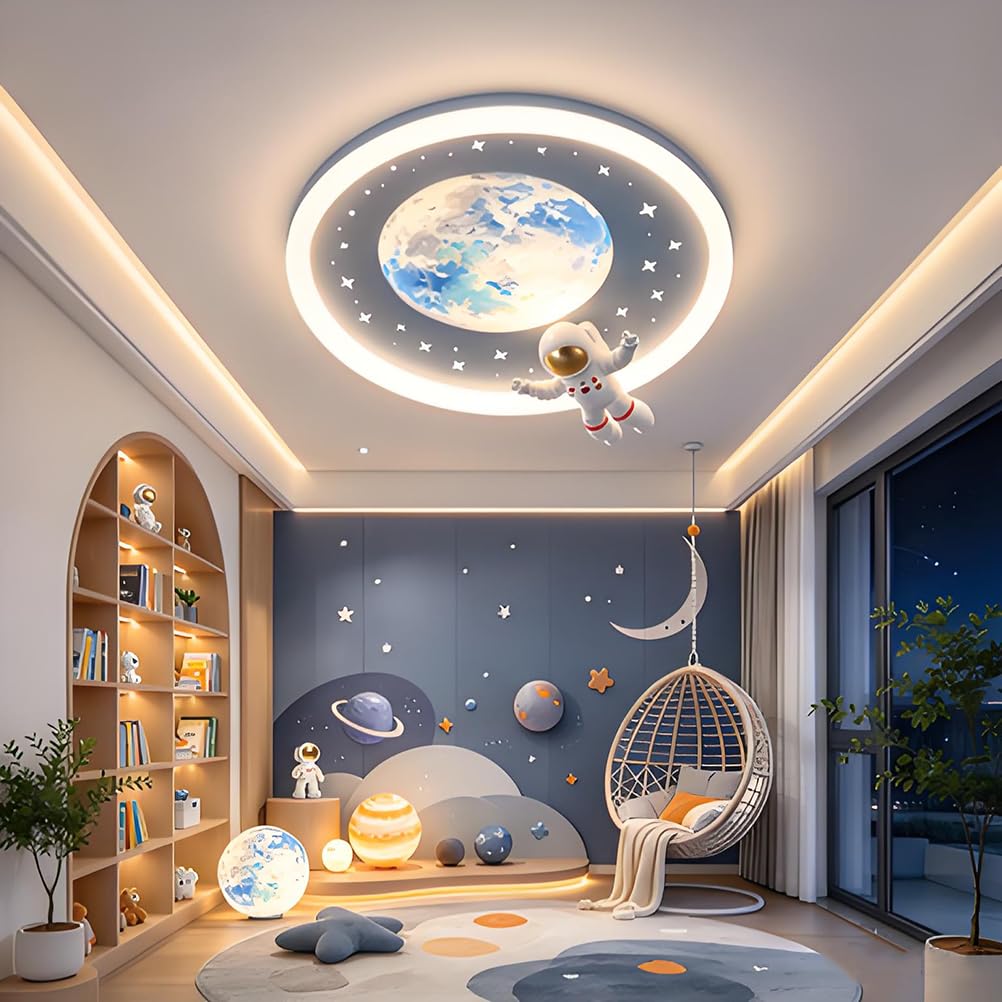 AoLa Dziecięca lampa sufitowa LED księżyc z możliwością ściemniania za pomocą pilota lampa sufitowa projekt astronauty nowoczesna lampa księżycowa pokój dziecięcy lampa dekoracyjna