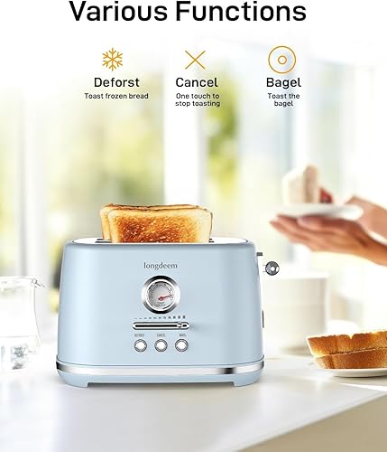 Miniatura 2 de Tostadora de 2 rebanadas, ranuras anchas, apagado automático, modos congelados para tostadas, bagels, gofres y panes afrutados, colección retro,
