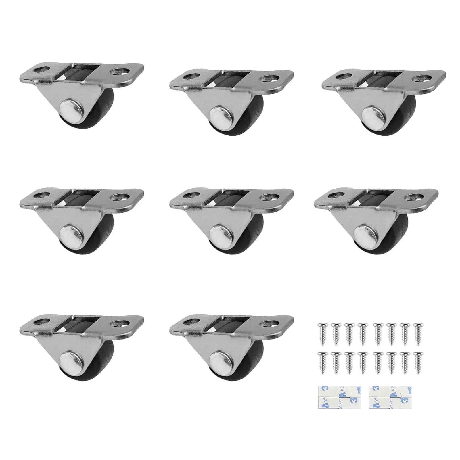 0.5 Zoll selbstklebende Mini Rollen Räder, Metall feste Platte Gummi Low Profile Rollen Räder für Möbel Schublade Spielzeug Cart Aufbewahrungsbox (0,5 Zoll, 8)