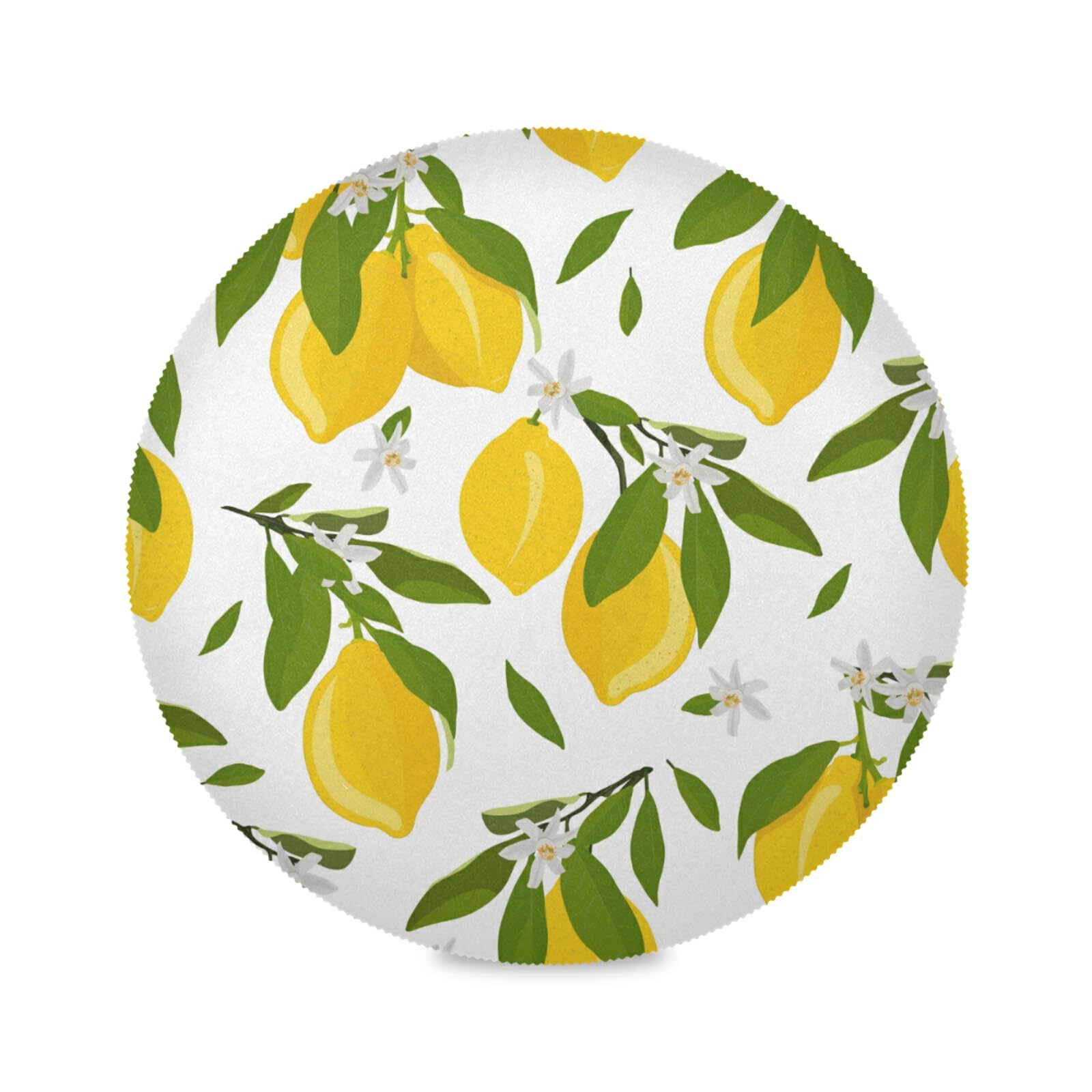 Vnurnrn Picture Fruit Lemon Green Yellow Round Placemats Stain Heat Resistant Table Mats For Dining Dinner Party(Set Of 4)