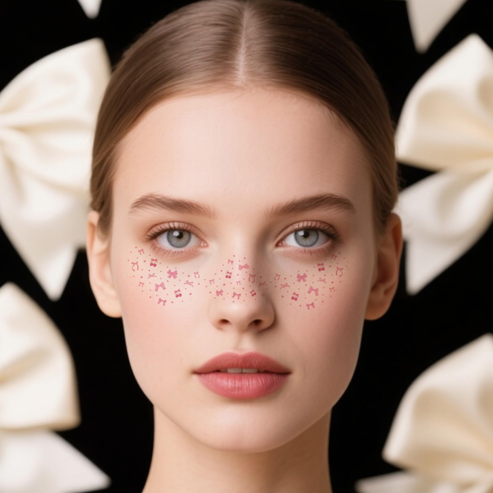 6pcs Pink Bow Face Freckle Tattoo Stickers, Waterproof Temporary Tattoos for Women Perfect for Makeup St. Patrick's & Costume Parties - Image 3