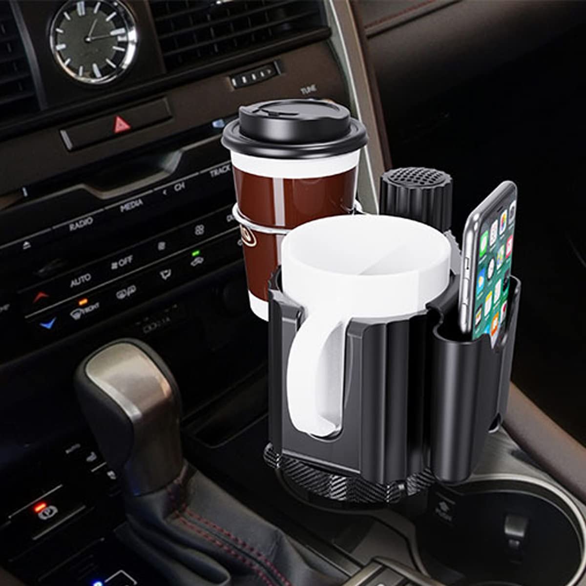 DuoHold: 2-in-1 Car Cup Holder Expander With 360u00b0 Rotation & Adjustable Dual Cup Slots For Large Drinks & Travel Convenience