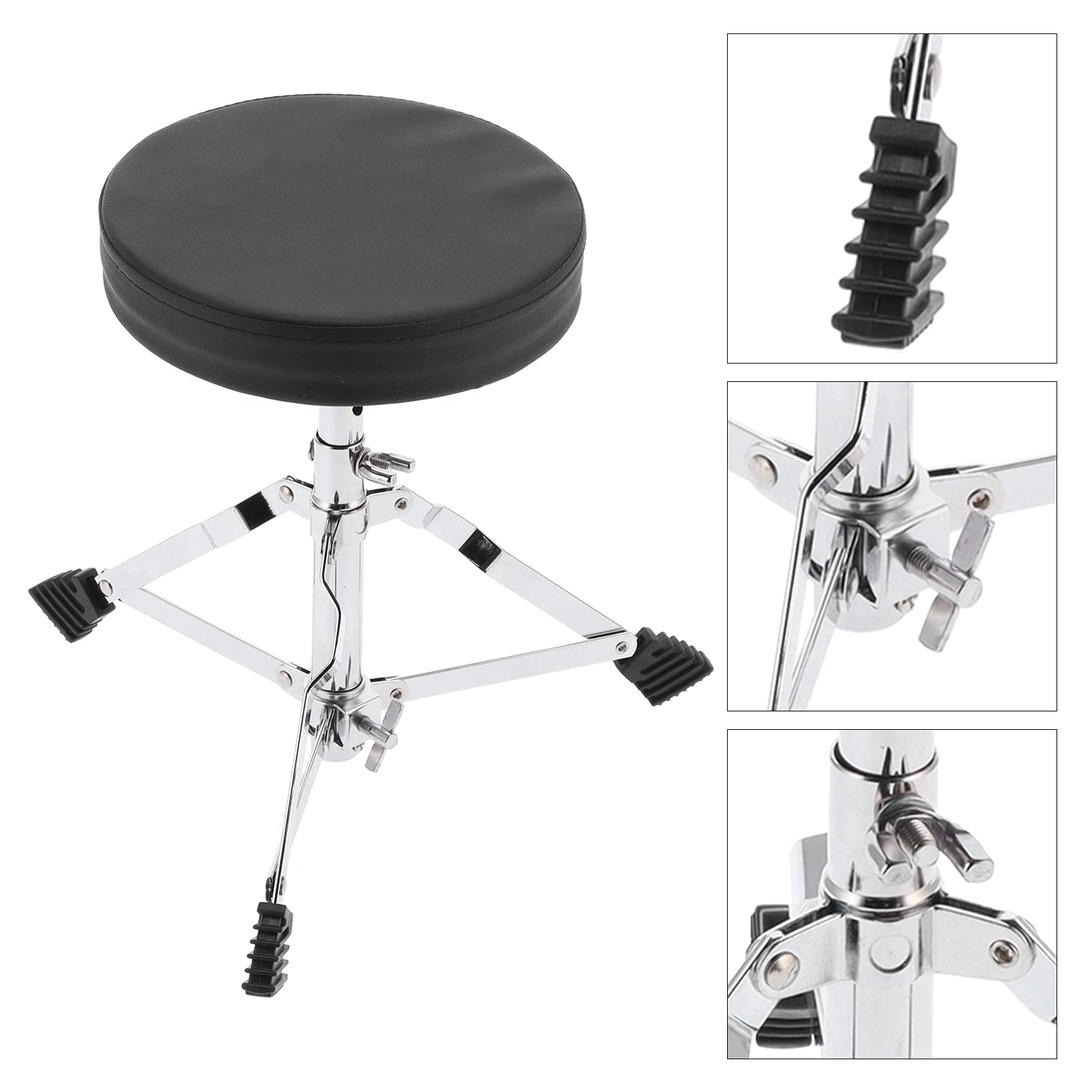 Dioche Taburetes de Tambor de Altura Trono con Acolchado |Taburete para Batería de Acero Inoxidable |Incluye Baquetas de Arce 5A |Diseño Portátil y Estable para Músicos