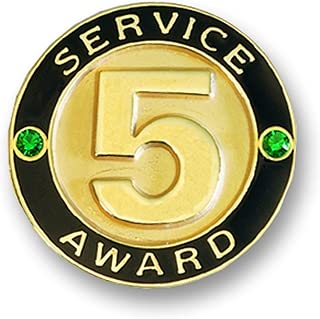5 Year Service Gold Award Pin with Green Gemstones, 12 Pins - coolthings.us
