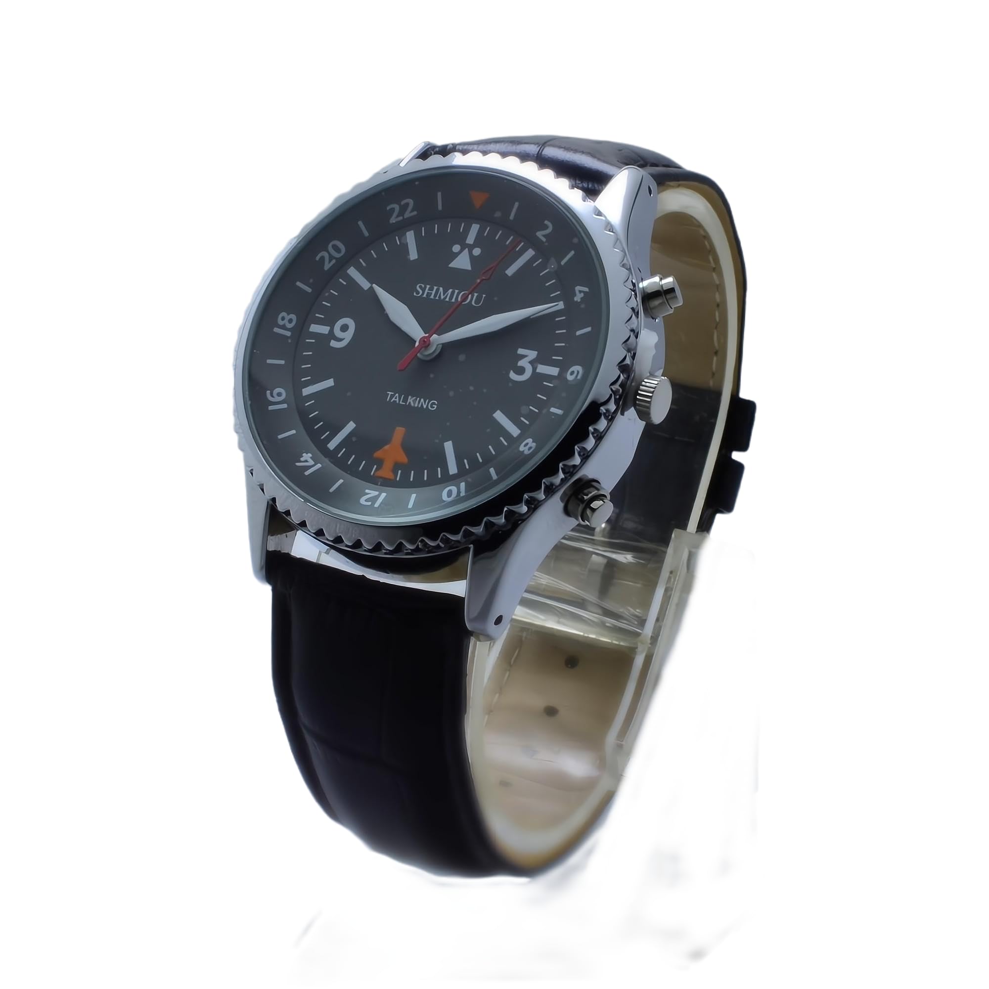 Orologio parlante per anziani ciechi ipovedenti Bracciale in pelle nera XM-IT-230601