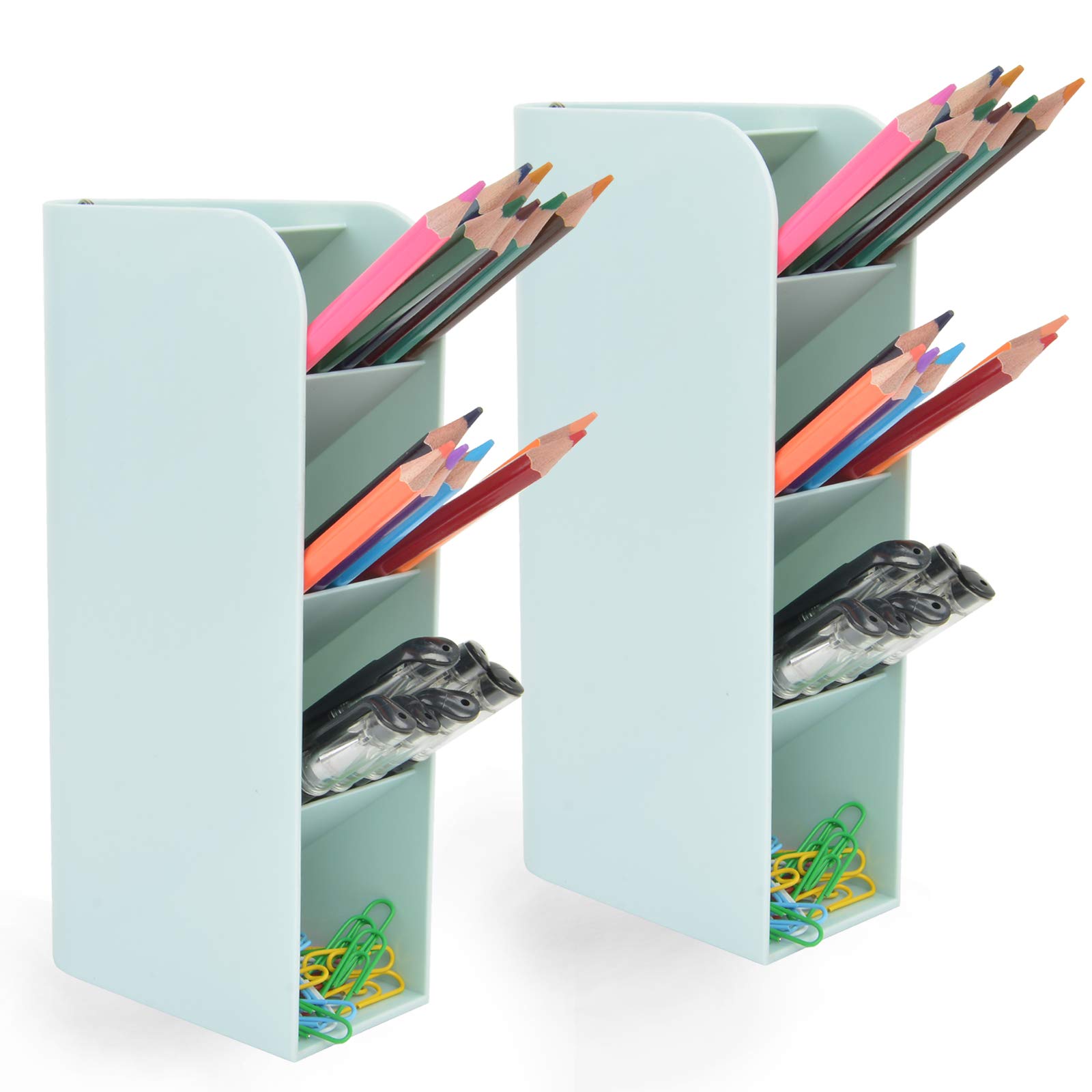 2 PCS Desk Organizer - Pen Organizer Storage Pencil Holder Markers,Stationery Caddies Essential for Office,School,Home Supplies,Set of 2, 10 Compartments (Blue)