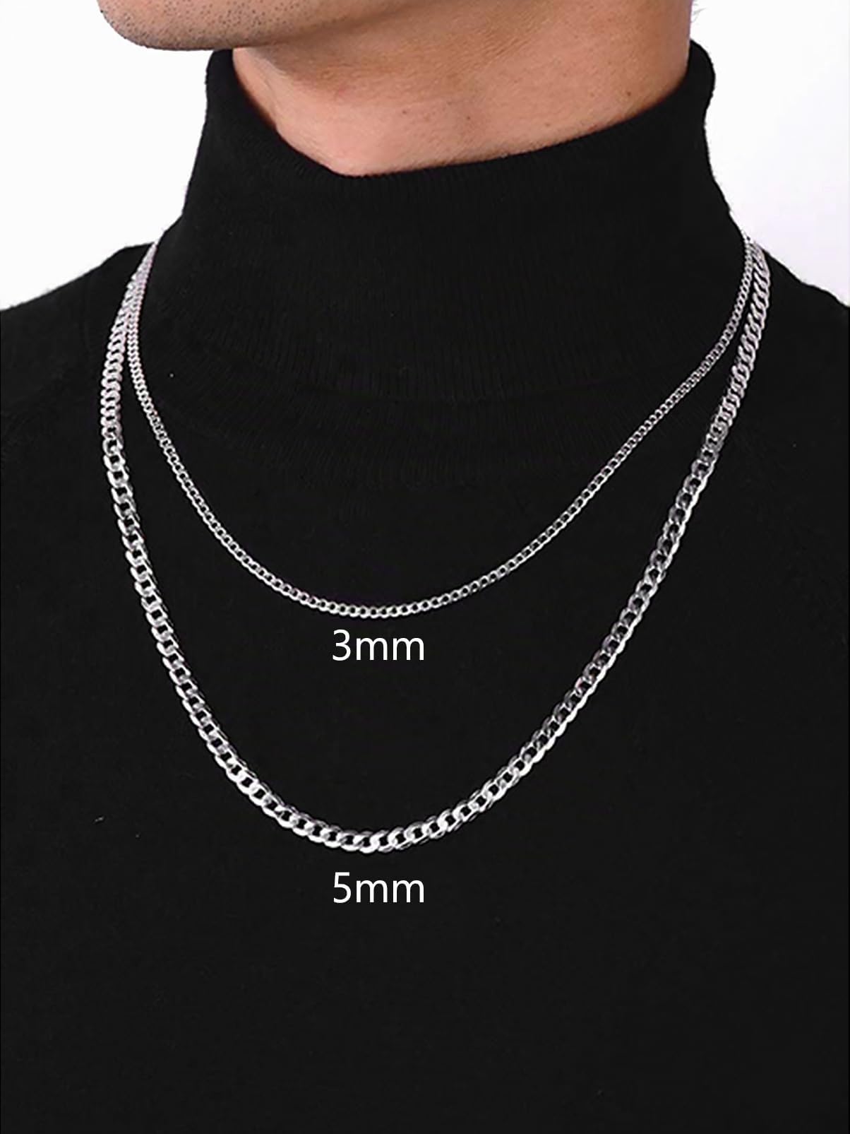 Silvora Collana Catena Argento 925 Uomo, 3mm/5mm Collana Uomo Argento Lunga 36-71cm, Catenina Cubana Figaro Ragazzo Necklace for Men HipHop Idee Regalo per Compleanno Anniversario Natale