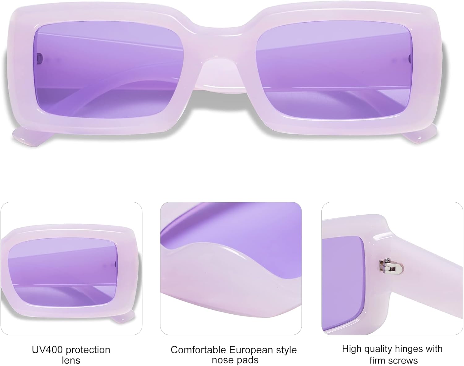 Allarallvr Trendy Rectangle Sunglasses for Women Men Vintage 90's Square Shades Thick Frame Nude Sunnies Sunglasses AR82002 - Image 4