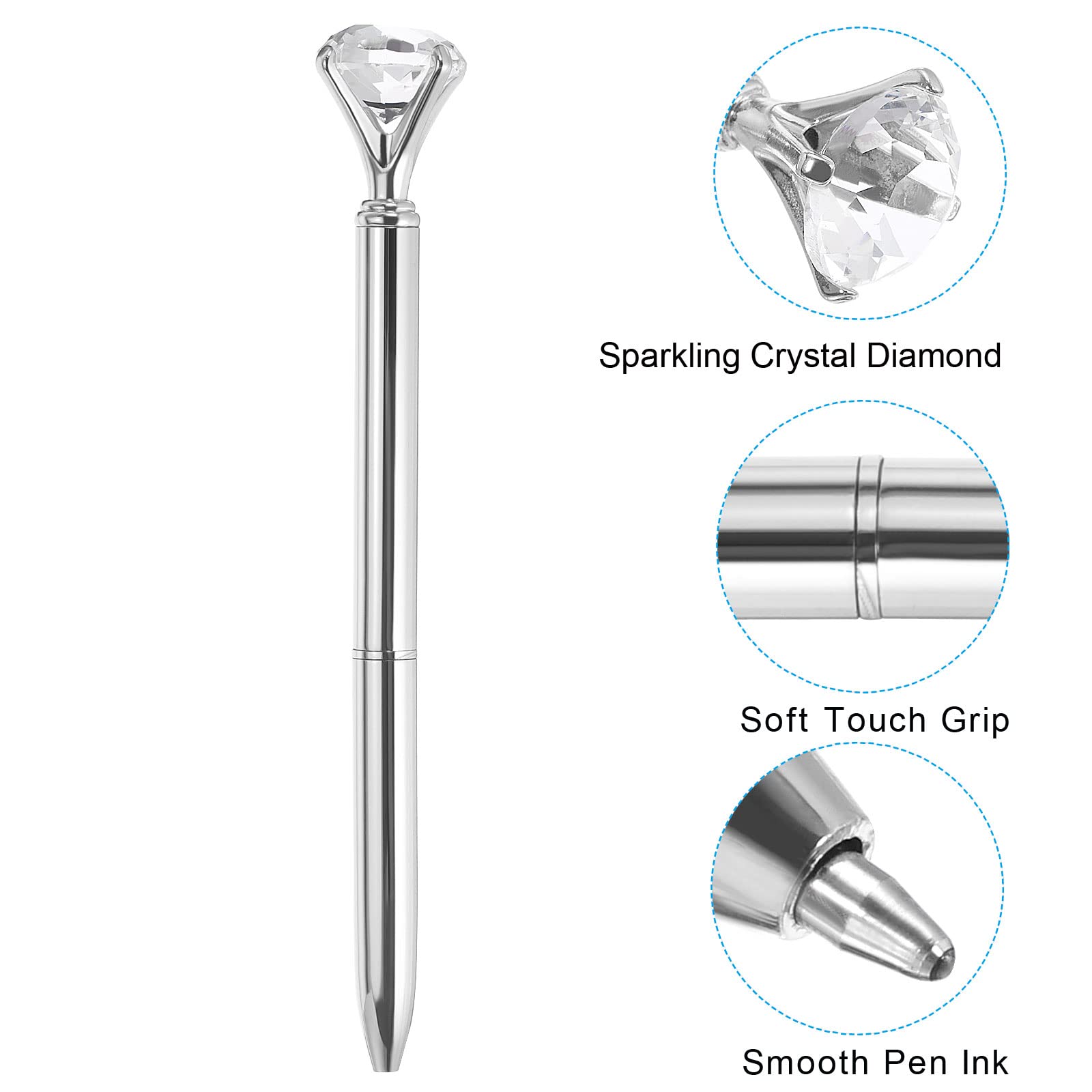 PATIKIL Black Ink Ballpoint Pen, 6 Pack Crystal Diamond Twist Metal Pen 1.0mm Medium Point for Note Taking Journaling Style 1, Silver - Image 4