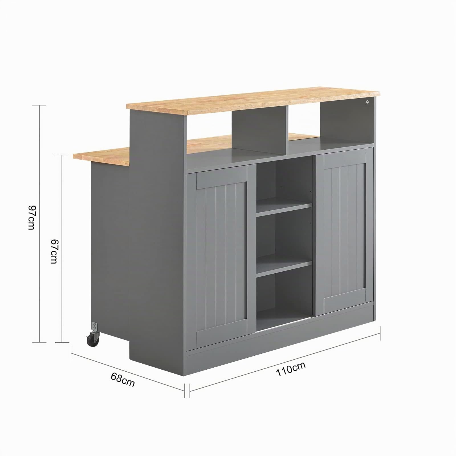 SoBuy FSB36-HG Sideboard mit Schiebetüren Kücheninsel mit erweiterbarer Arbeitsfläche Küchenschrank Highborad Kommode Schrank hellgrau BHT ca: 110x97x68cm
