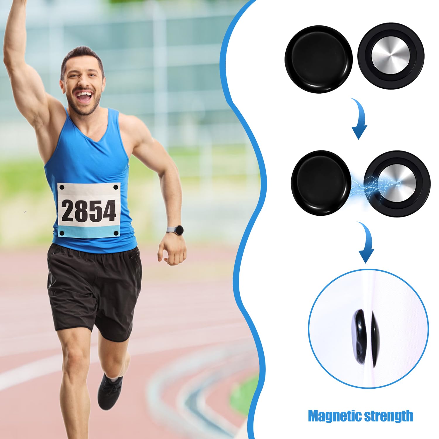 JSMTKJ 4 Pièces Porte Dossard Running, Fixation Nombre Course, Aimants Porte Dorsales pour Coureurs Triathlon Course à Pied Cyclisme
