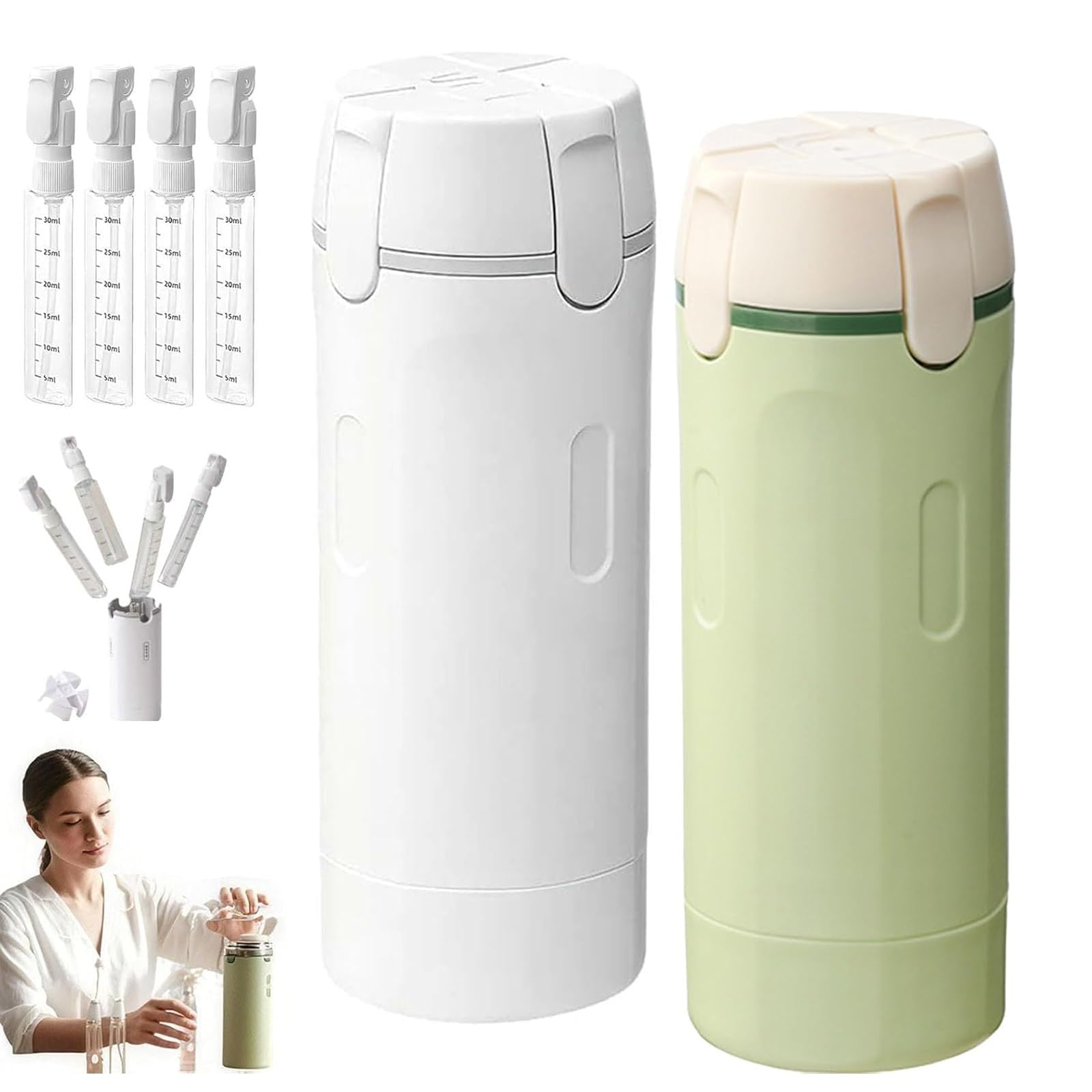 Vulaop 4 in 1 Refillable Travel Dispenser Bottles, Auslaufsichere Reise Flaschen Set, Tragbare Silikon Reise flaschen, Reise Pumpflasche Für Shampoo, Lotion, Spülung Creme (2pcs) - 1