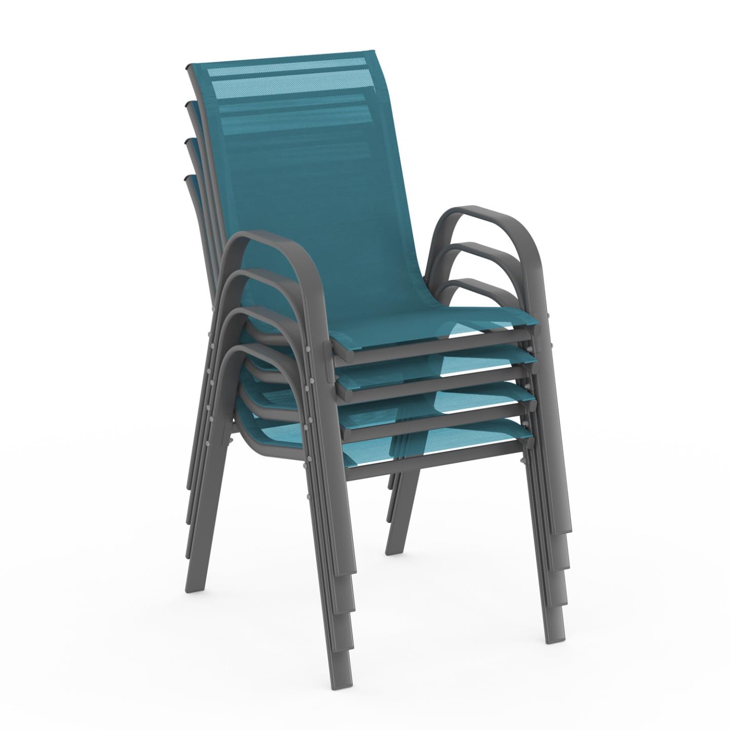IDMarket - Lot de 4 chaises de Jardin LYMA métal et textilène empilables Bleu Canard