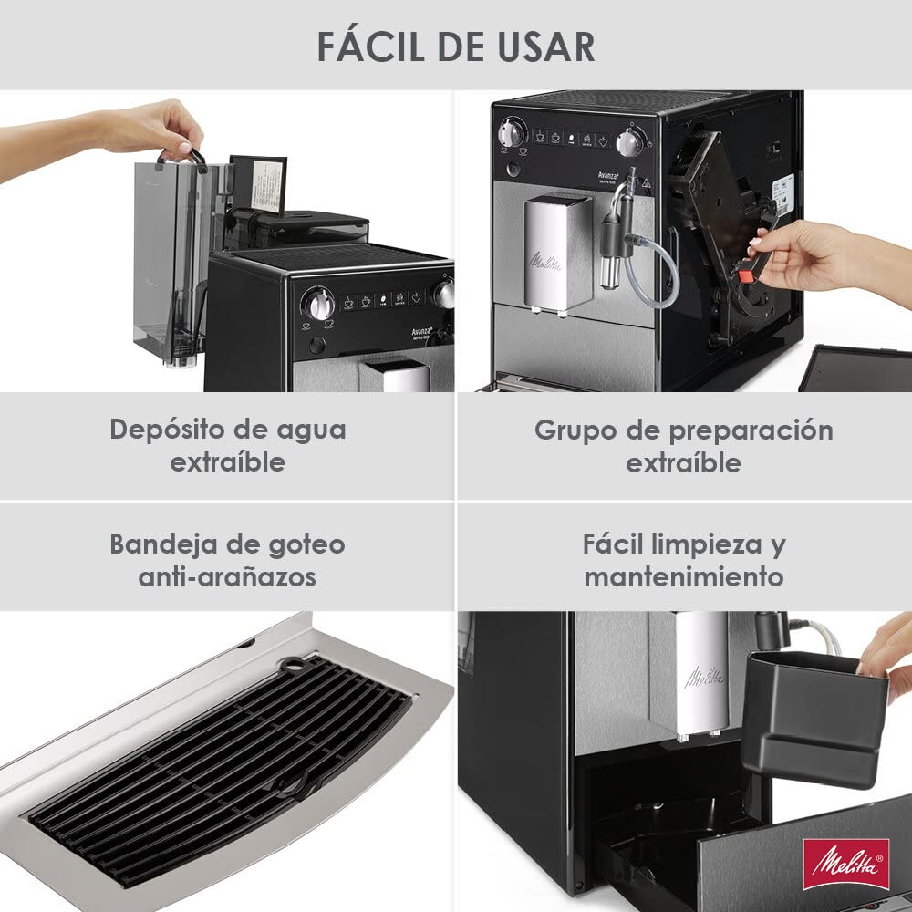 Melitta Avanza F270-100 Mystic Titan - Cafetera superautomática compacta con molinillo silencioso, máquina de café con capuchinador easy, depósitos XL, modo doble taza y limpieza automática, 1,5 L