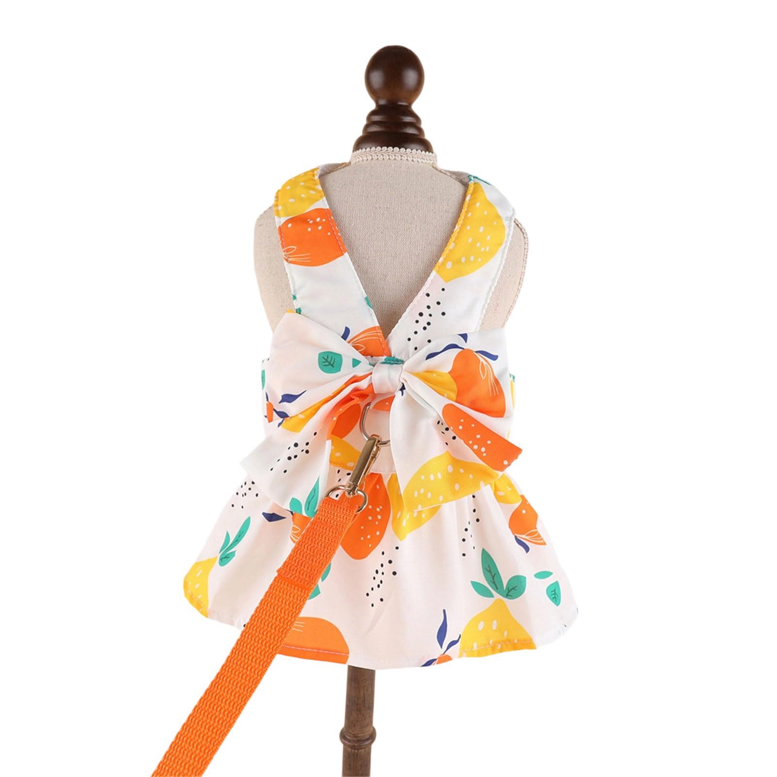 Jazuaiao Bowknot Pet Dress Small Dog Harnesses Dress Fashion Dog Clothing with Leashes for Small Pet Activity Fashion Clothing