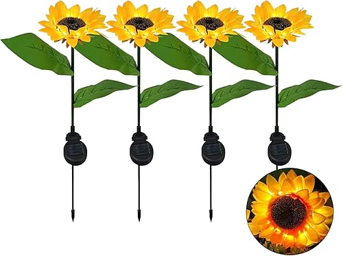 Miniatura 1 de JHBOX Juego de 4 luces solares para decoración de girasol, al aire libre, impermeable, decoración de flores