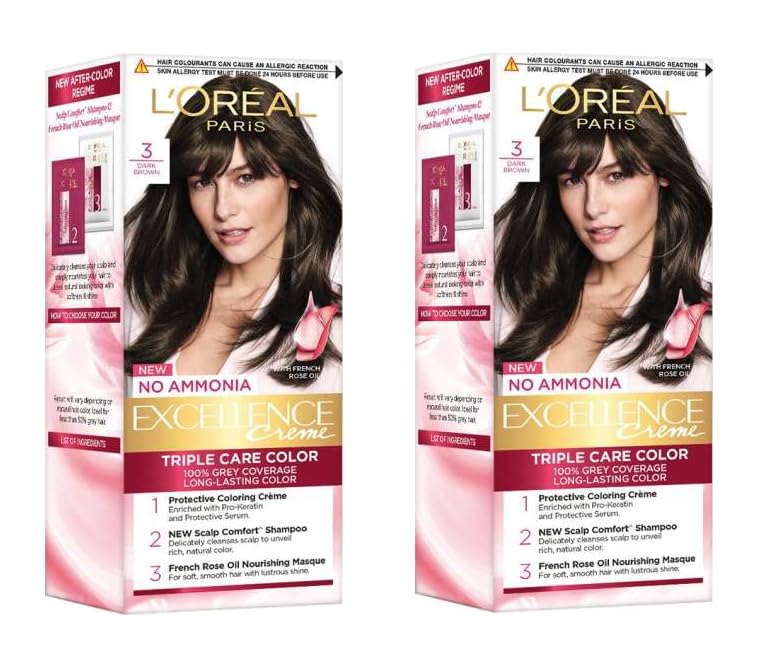 L'Oreal Paris Excellence Hair Color Small Pack Shade.3, Dark Brown, 25ml+25g (PACK OF 2)