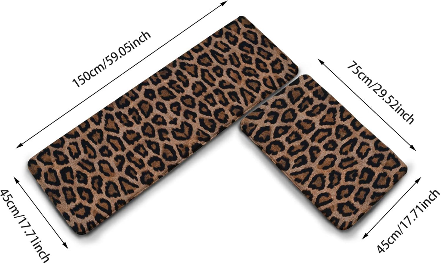 Cool Cheetah Leopard Pattern Kitchen Rug Set 2 PCS Floor Mats Washable Non-Slip Soft Flannel Runner Rug Doormat Carpet for Kitchen Bathroom Laundry
