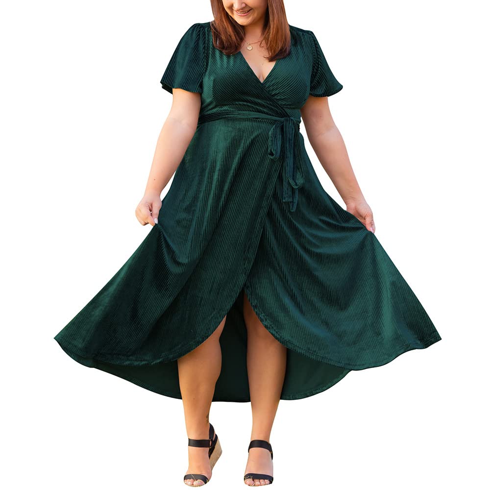 FENGQIYUNHAI Women's Long Velvet Wrap Formal Dresses Slit Waist Tie Cocktail Prom Dress