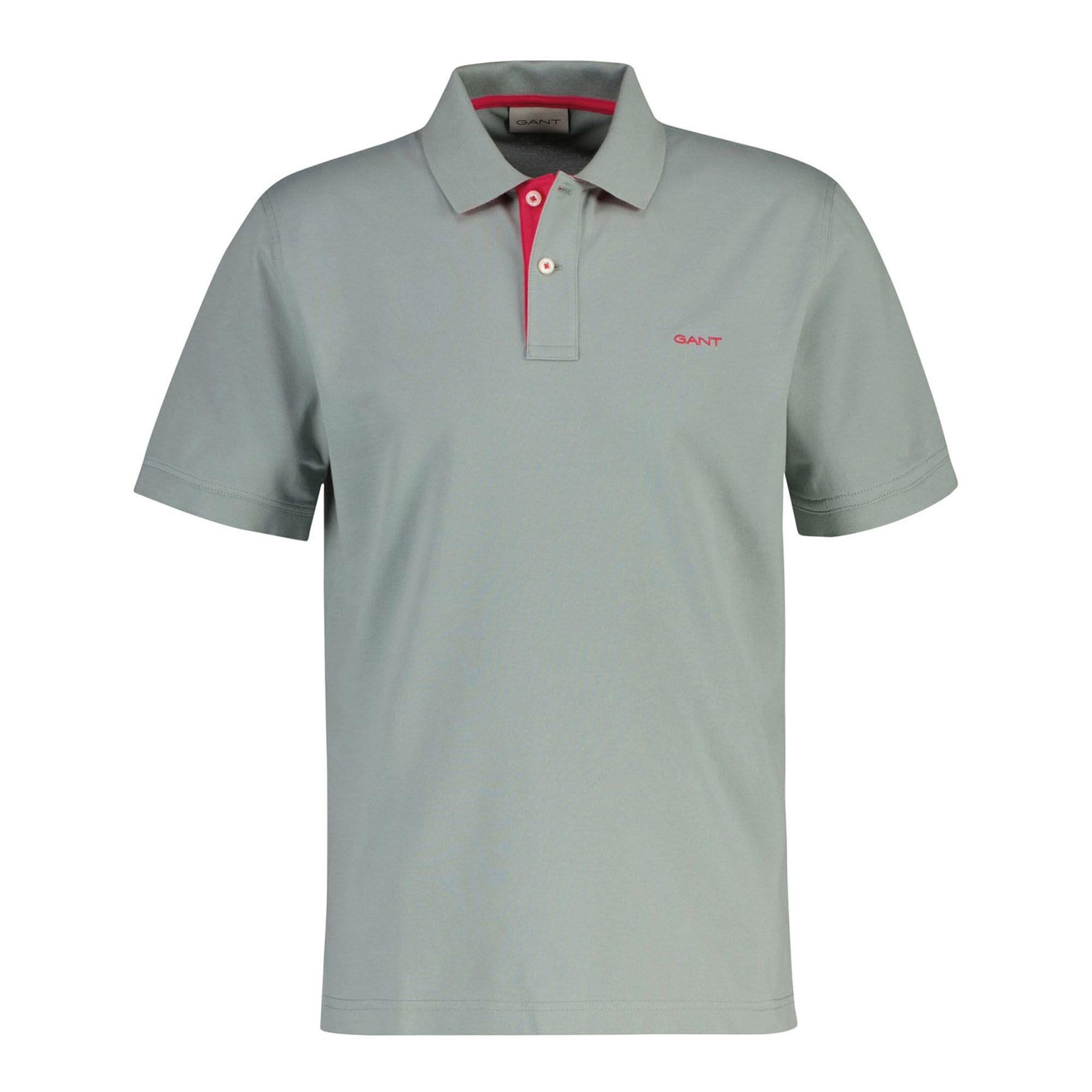 Gant Men's Green Contrast Pique Polo Shirt - Ceramic Grey - L