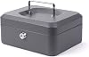 Pavo - Premium 8-Inch Metal Cash Box 20 x 16 x 9 cm with 2 Keys and Removable Change Tray - Dark Grey