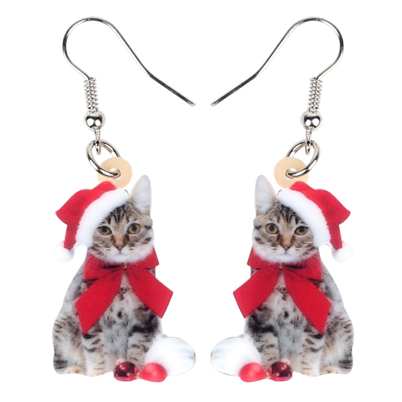 Orecchini natalizi a forma di gatto: orecchini natalizi originali, gioielli in argento sterling, regali a forma di gatto, regali per calze della