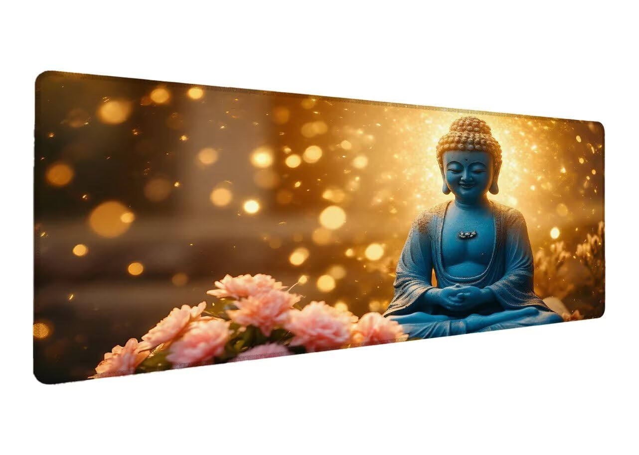 Alfombrilla Ratón, Alfombrilla Gaming Zen XXL 1200x600x3mm, Extendida Base de Antideslizante Caucho Mouse Pad Flor, Protector Escritorio con Bordes Cosidos, Mejora la precisión y la Velocidad N-4