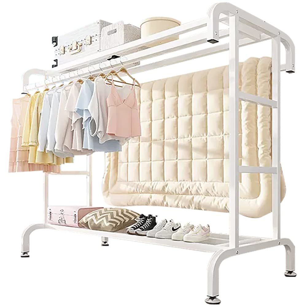 Aycdl C Freestanding Garment Rack With Wheels, Double Rail And Storage Shelf For Hanging Lothes, Multifunctional Design,-120 * 50 * 150Cm