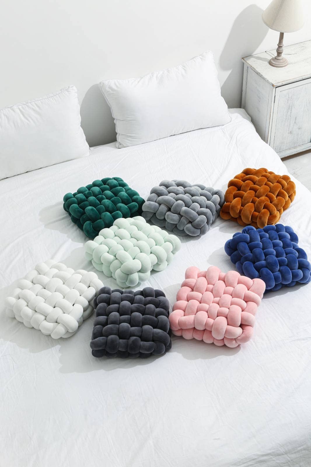 MOJUN Knot Throw Pillow Home Decoration Plush Cushion, Square Handmade Woven Knotted Pillow for Kids Room Sofa Bedroom Living Room Office Decor, Black