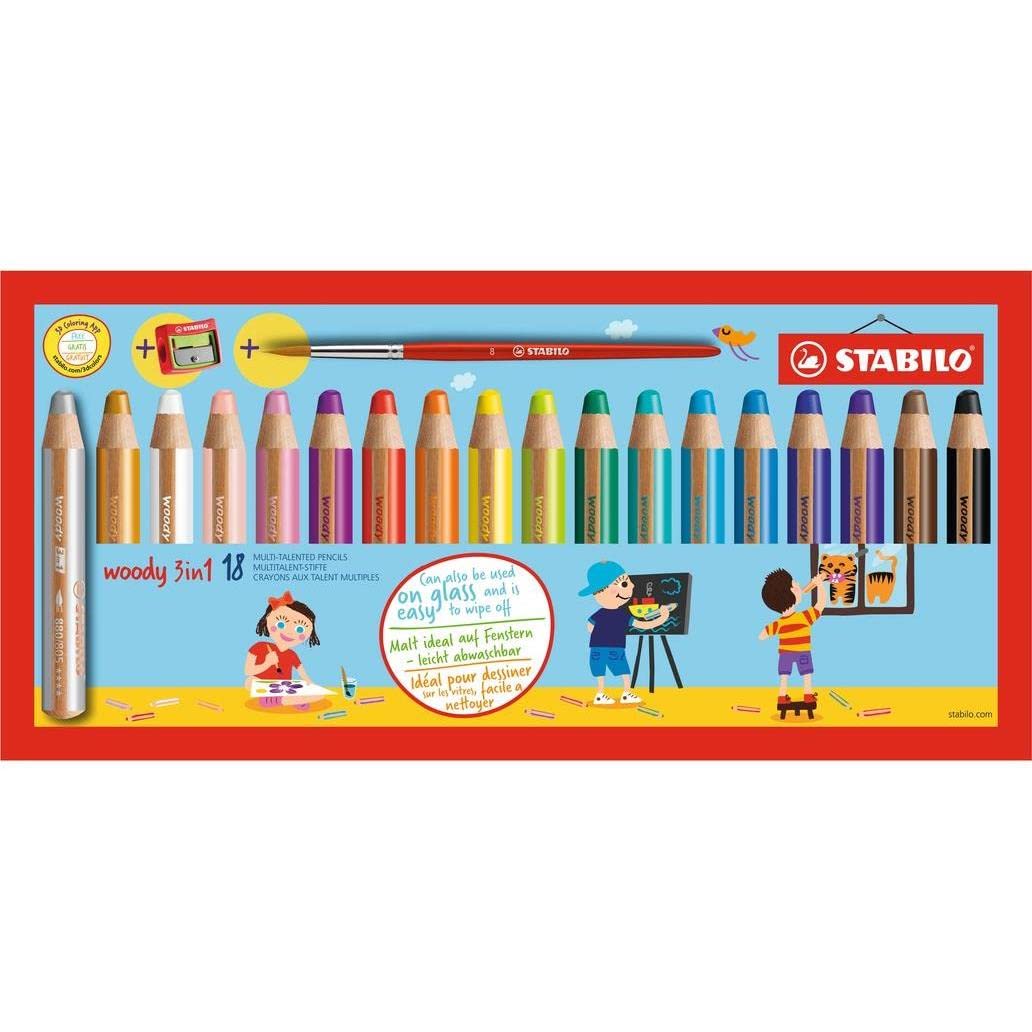 STABILO Lot de 2 Etuis carton de 18 Crayons WOODY 3 en 1 Extra large avec taille-crayon