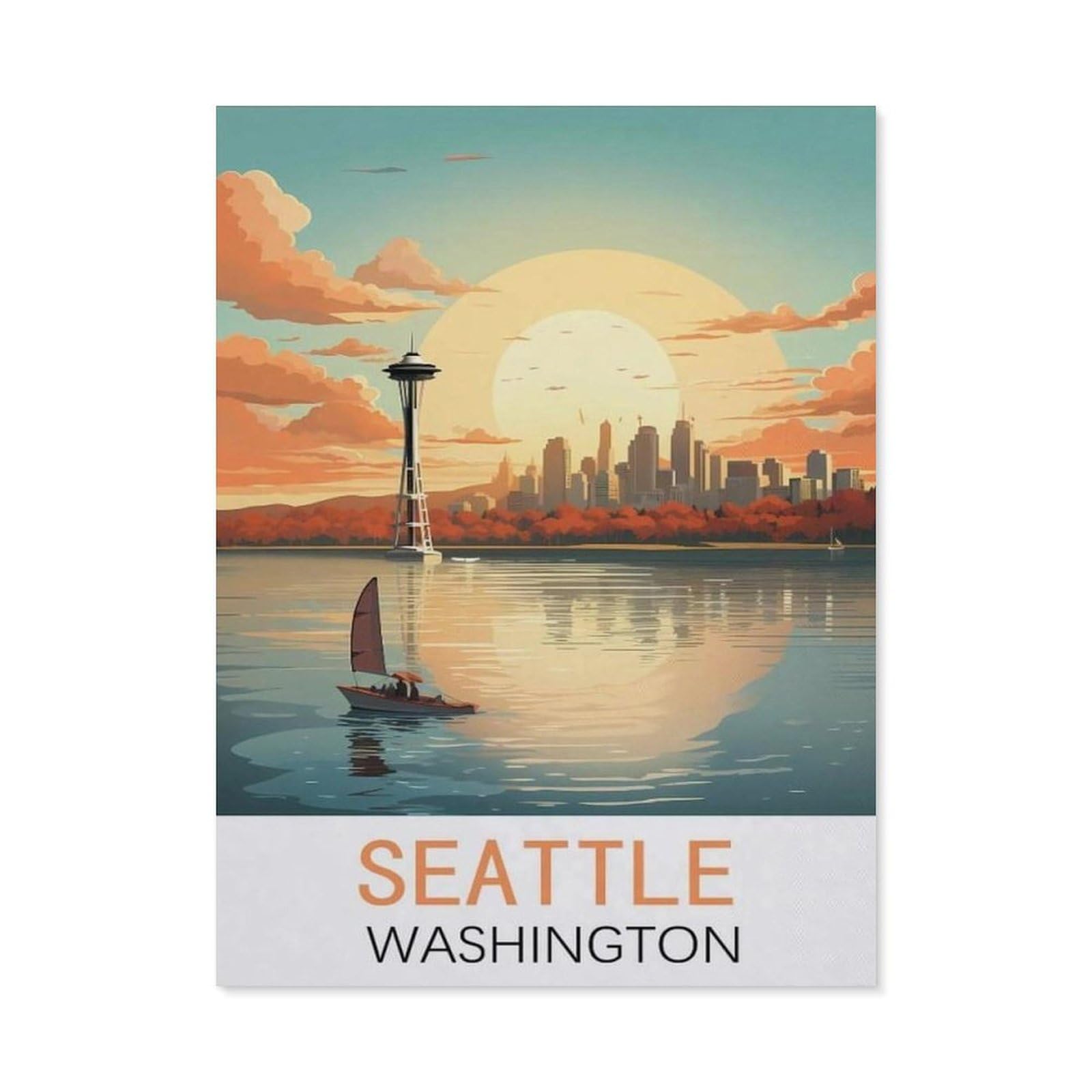 BEAYODKP 5D DIY Diamond Painting Kit，Seattle Washington Vintage Travel Poster，Crystal Mosaic Full Drill Round Diamond Painting Embroidery Accessories（40 x 50 cm/15.74 x 19.68 inches）-CP31